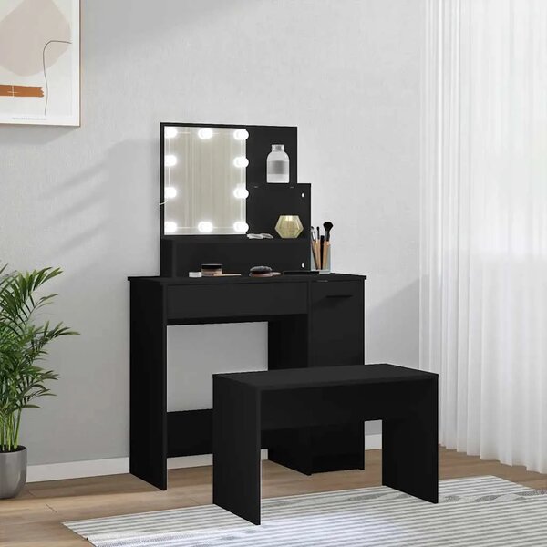 Set toaletnog stolića LED crni od konstruiranog drva - Crna 86.5 x 35 x 136 cm 1 Crna