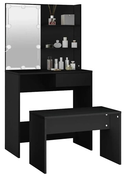 Set toaletnog stolića LED crni od konstruiranog drva - Crna 74.5 x 40 x 141 cm 1 Crna