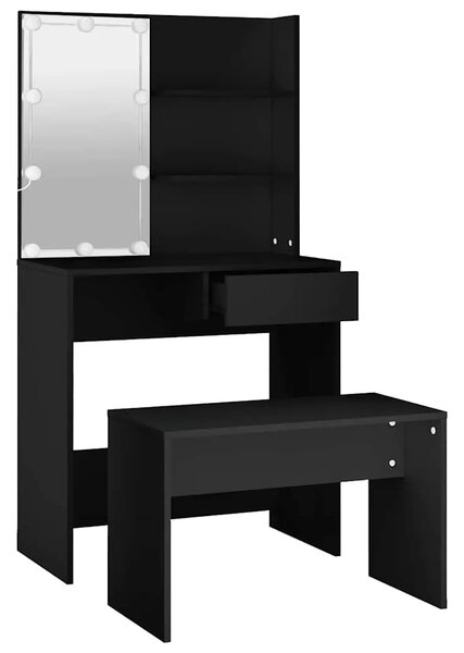 Set toaletnog stolića LED crni od konstruiranog drva - Crna 74.5 x 40 x 141 cm 1 Crna