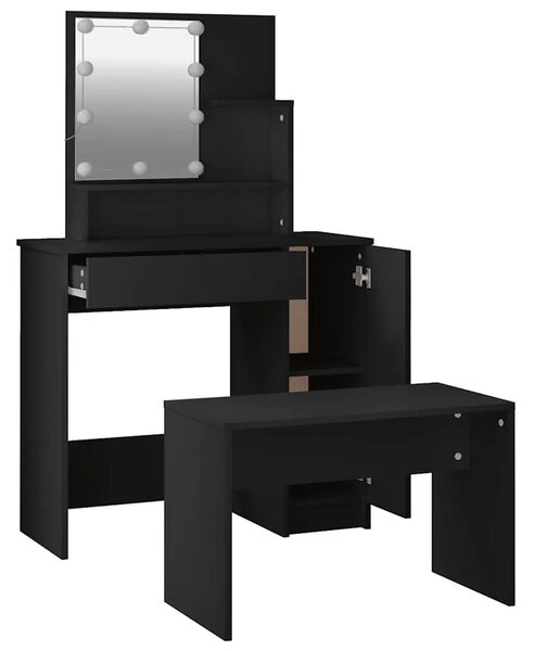 Set toaletnog stolića LED crni od konstruiranog drva - Crna 86.5 x 35 x 136 cm 1 Crna