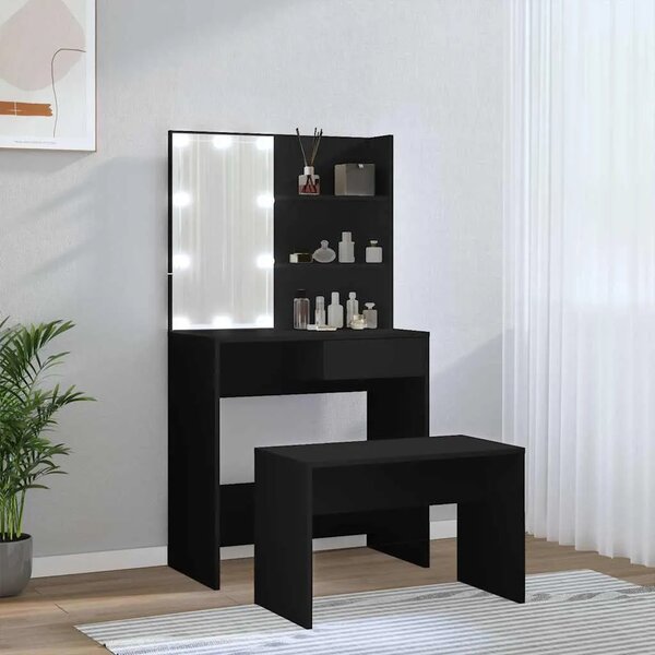 Set toaletnog stolića LED crni od konstruiranog drva - Crna 74.5 x 40 x 141 cm 1 Crna