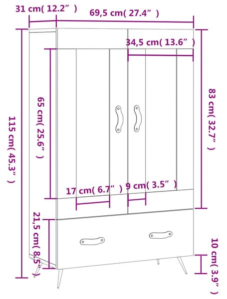 Visoka komoda bijela 69 5 x 31 x 115 cm od konstruiranog drva - Bijela 1 Bijela