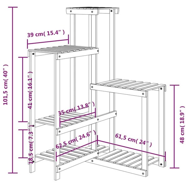 Stalak za cvijeće 62 5 x 61 5 x 101 5 cm od masivne jelovine - Svjetlosmeđa 62.5 x 61.5 x 101.5 cm 1 Svjetlosmeđa