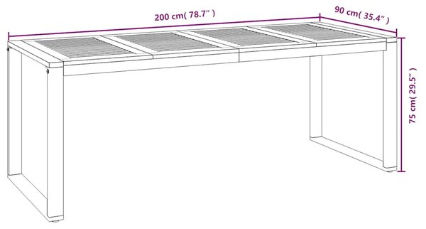Vrtna garnitura - 9-dijelni vrtni blagovaonski set od bagremovog drva i metala - Crna Dužina stola 200 cm 8 Dužina stola 200 cm