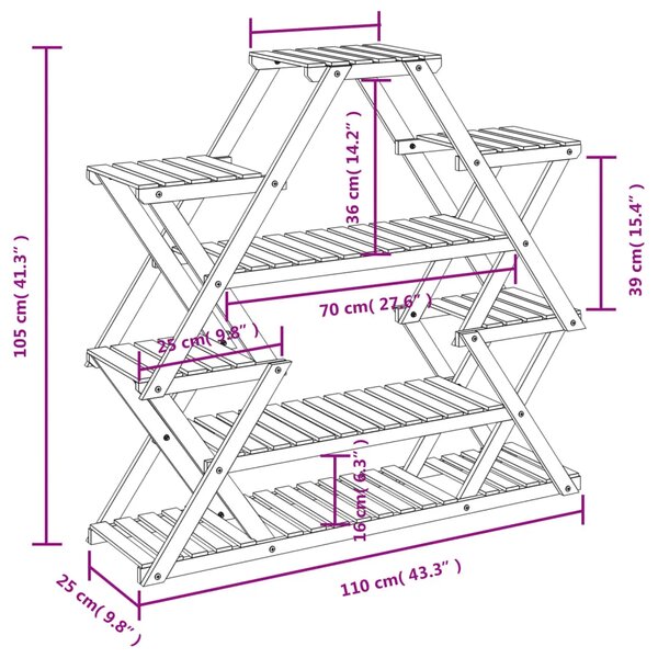 Stalak za cvijeće 110 x 25 x 105 cm od masivne jelovine - Svjetlosmeđa 110 x 25 x 105 cm 1 Svjetlosmeđa