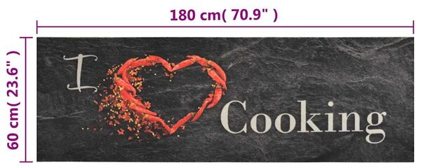 Kuhinjski tepih perivi s natpisom Cooking 60x180 cm baršunasti - Crna 60 x 180 cm 1 Crna