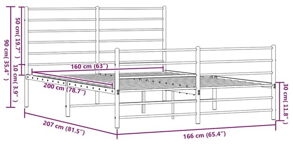 Metalni okvir kreveta uzglavlje i podnožje crni 160x200 cm - Crna 160 x 200 cm s uzglavljem i podnožjem Crna