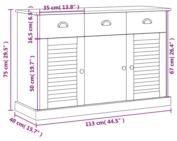 Komoda s ladicama VIGO 113x40x75 cm bijela od masivne borovine - Bijela 1 Bijela
