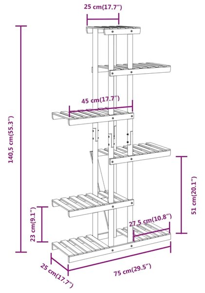 Stalak za cvijeće 75 x 25 x 140 5 cm od masivne jelovine - Smeđa 75 x 25 x 140.5 cm 1 Smeđa