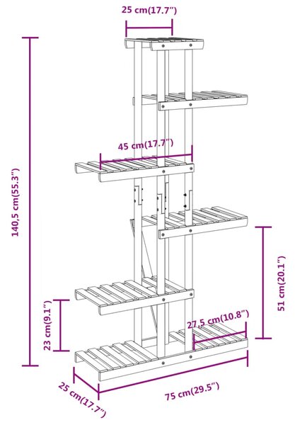 Stalak za cvijeće 75 x 25 x 140 5 cm od masivne jelovine - Svjetlosmeđa 75 x 25 x 140.5 cm 1 Svjetlosmeđa