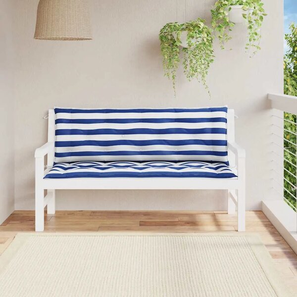 Jastuci za vrtnu klupu 2 kom plavo-bijeli prugasti 150x50x7 cm - Plava i bijela 150 cm 2 Plava i bijela