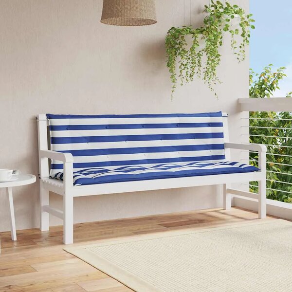 Jastuci za vrtnu klupu 2 kom plavo-bijeli prugasti 150x50x7 cm - Plava i bijela 150 cm 2 Plava i bijela