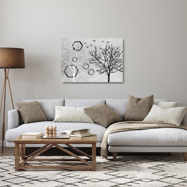 Apstraktna staklena slika s drvećem (70x50 cm)