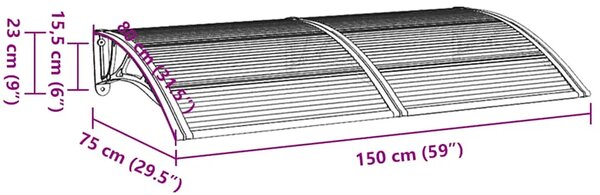 Nadstrešnica za vrata crna i prozirna 150 x 75 cm polikarbonat - Crna i prozirna 150 x 75 cm 1 sa 6 ploča