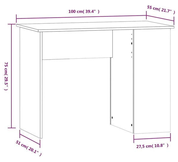Radni stol bijeli 100 x 55 x 75 cm od konstruiranog drva - Bijela Bijela