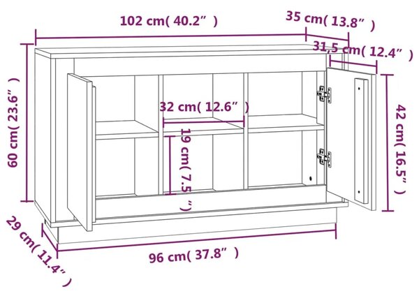Komoda bijela 102 x 35 x 60 cm od konstruiranog drva - Bijela 1 Bijela