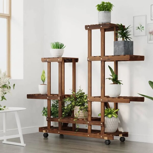 Stalak za cvijeće s kotačima 95x25x101 cm od masivne jelovine - Smeđa 95 x 25 x 101 cm 1 Smeđa
