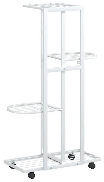 Stalak za cvijeće 4 kata s kotačima 44x23x80 cm bijeli željezni - Bijela 44 x 23 x 80 cm 1 Bijela