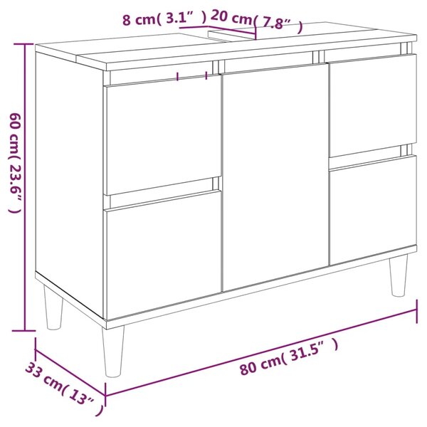 Ormarić za Lavabo - Umivaonik bijeli 80 x 33 x 60 cm konstruirano drvo - Bijela 1 Bijela