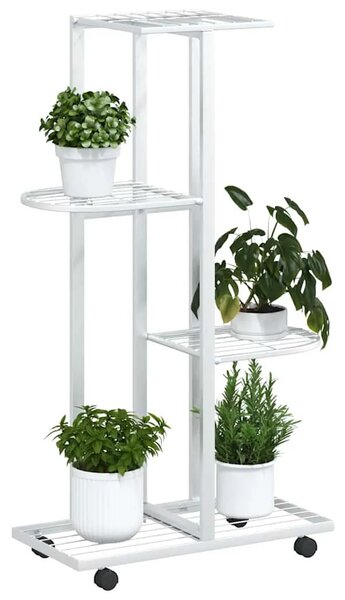 Stalak za cvijeće 4 kata s kotačima 44x23x80 cm bijeli željezni - Bijela 44 x 23 x 80 cm 1 Bijela