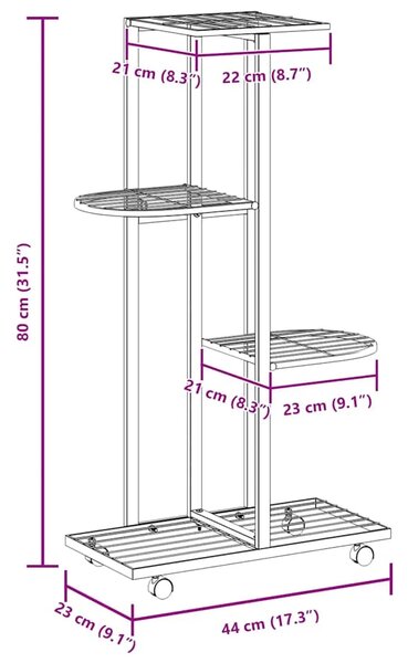 Stalak za cvijeće 4 kata s kotačima 44x23x80 cm bijeli željezni - Bijela 44 x 23 x 80 cm 1 Bijela