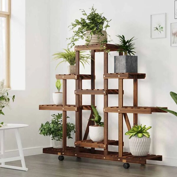 Stalak za cvijeće s kotačima 110x25x101 cm od masivne jelovine - Smeđa 110 x 25 x 101 cm 1 Smeđa