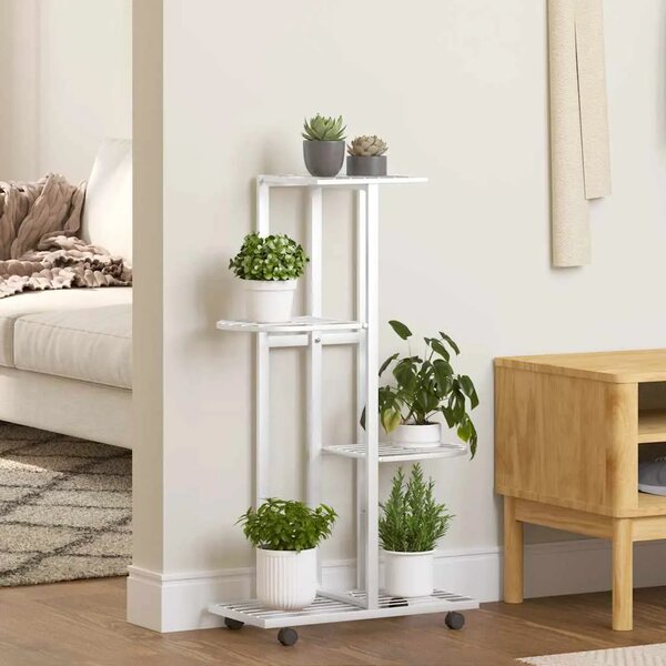 Stalak za cvijeće 4 kata s kotačima 44x23x80 cm bijeli željezni - Bijela 44 x 23 x 80 cm 1 Bijela