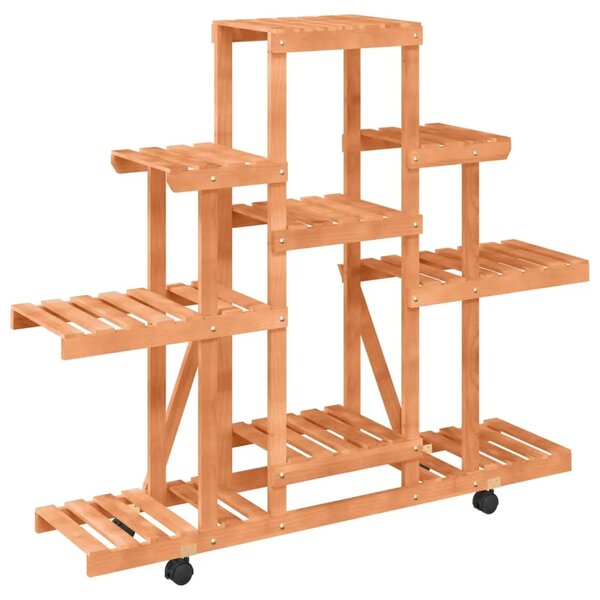 Stalak za cvijeće s kotačima 110x25x101 cm od masivne jelovine - Svjetlosmeđa 110 x 25 x 101 cm 1 Svjetlosmeđa