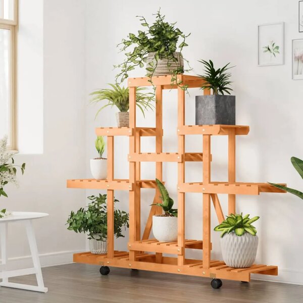 Stalak za cvijeće s kotačima 110x25x101 cm od masivne jelovine - Svjetlosmeđa 110 x 25 x 101 cm 1 Svjetlosmeđa