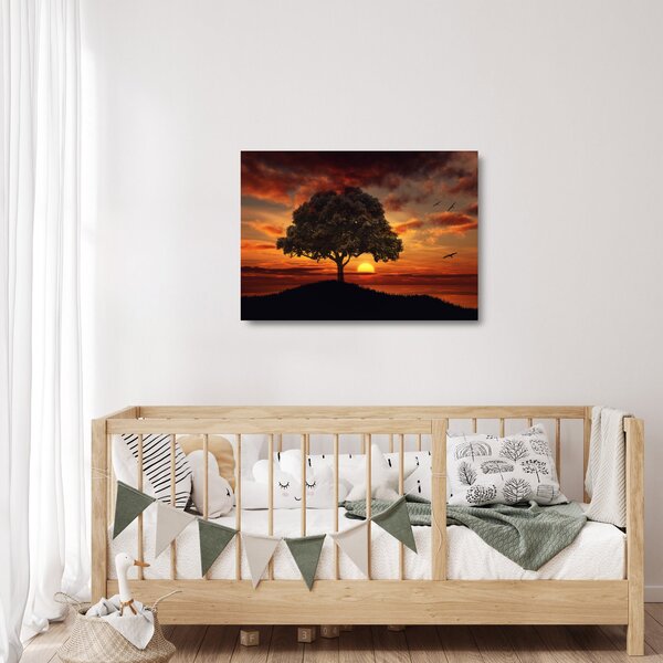 Staklena slika stabla sa zalaskom sunca (70x50 cm)