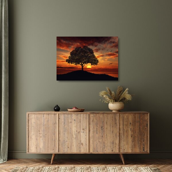 Staklena slika stabla sa zalaskom sunca (70x50 cm)