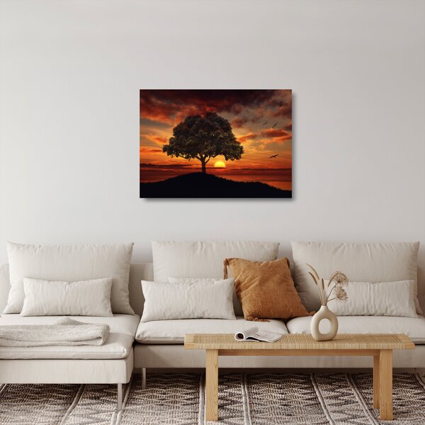 Staklena slika stabla sa zalaskom sunca (70x50 cm)