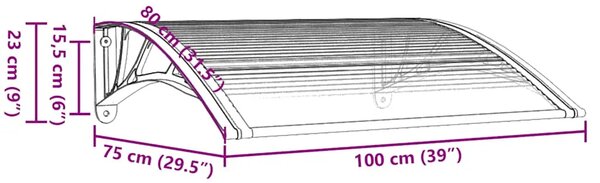 Nadstrešnica za vrata Crna 100x75 cm Polikarbonat - Crna 100 x 75 cm 1 s 3 ploče