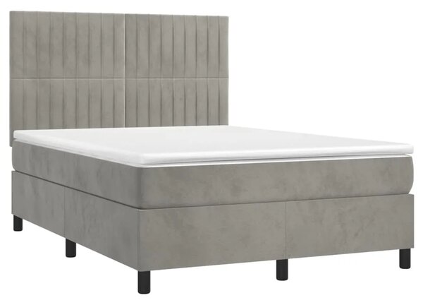 Boxspring - Krevet s oprugama i madracem svjetlosivi 140x190 cm baršunasti - Svjetlosiva 140 x 190 cm Okomite pruge Svjetlosiva