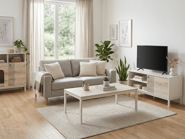 PROMOCIJA TV stolić FROST 120x40 cm bijeli, dekor alpski hrast II. kvaliteta