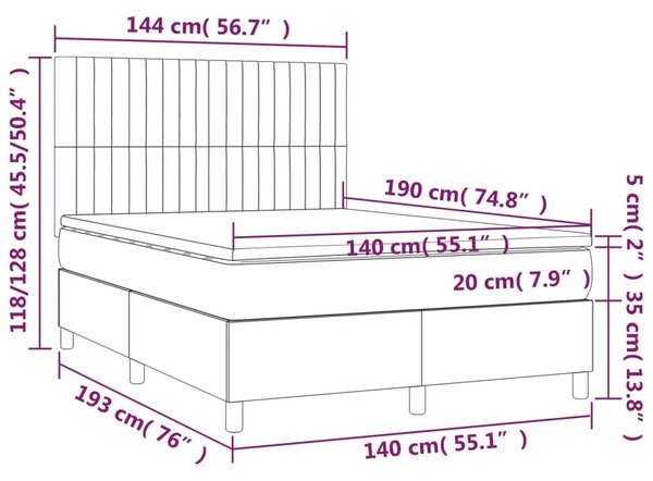 Boxspring - Krevet s oprugama i madracem svjetlosivi 140x190 cm baršunasti - Svjetlosiva 140 x 190 cm Okomite pruge Svjetlosiva