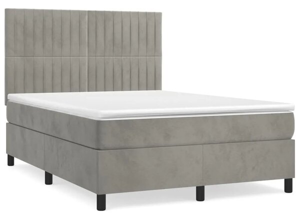 Boxspring - Krevet s oprugama i madracem svjetlosivi 140x190 cm baršunasti - Svjetlosiva 140 x 190 cm Okomite pruge Svjetlosiva