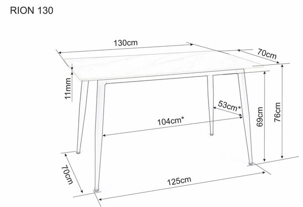 Blagovaonski stol RION 130x70 cm s keramičkom pločom, crni mramor