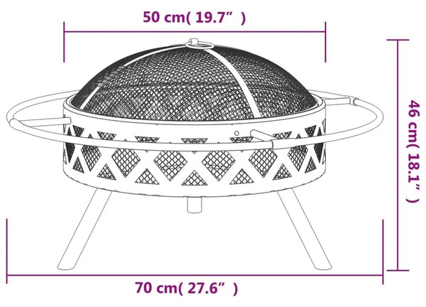 Posuda za vatru sa žaračem 70 cm XXL čelična