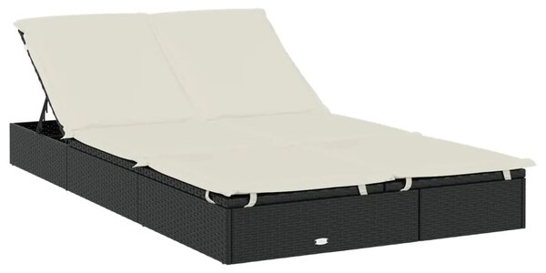 Ležaj za sunčanje za 2 osobe crni 211 x 112 x 140 cm poliratan - Crno-bijelo 1 Crno-bijelo