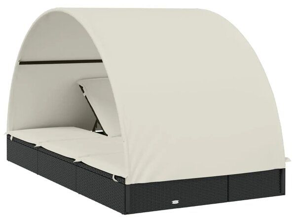Ležaj za sunčanje za 2 osobe crni 211 x 112 x 140 cm poliratan - Crno-bijelo 1 Crno-bijelo