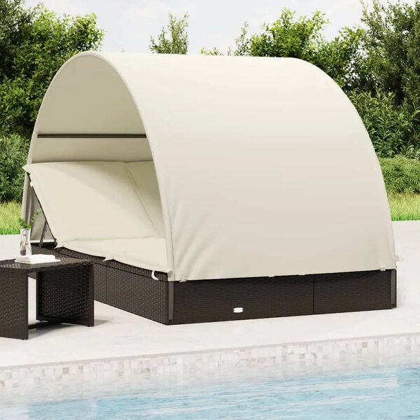 Ležaj za sunčanje za 2 osobe crni 211 x 112 x 140 cm poliratan - Crno-bijelo 1 Crno-bijelo