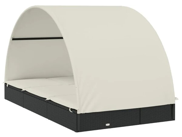 Ležaj za sunčanje za 2 osobe crni 211 x 112 x 140 cm poliratan - Crno-bijelo 1 Crno-bijelo