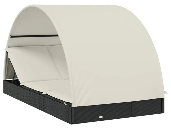 Ležaj za sunčanje za 2 osobe crni 211 x 112 x 140 cm poliratan - Crno-bijelo 1 Crno-bijelo