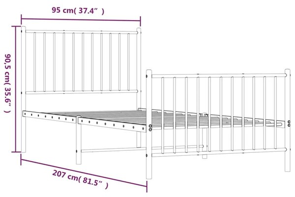 Metalni okvir kreveta uzglavlje i podnožje crni 90 x 200 cm - Crna 90 x 200 cm s uzglavljem i podnožjem Crna