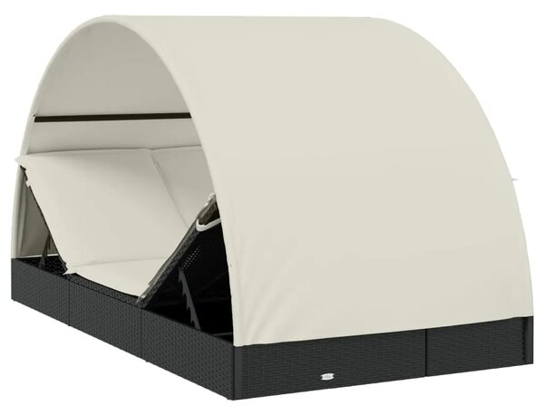 Ležaj za sunčanje za 2 osobe crni 211 x 112 x 140 cm poliratan - Crno-bijelo 1 Crno-bijelo