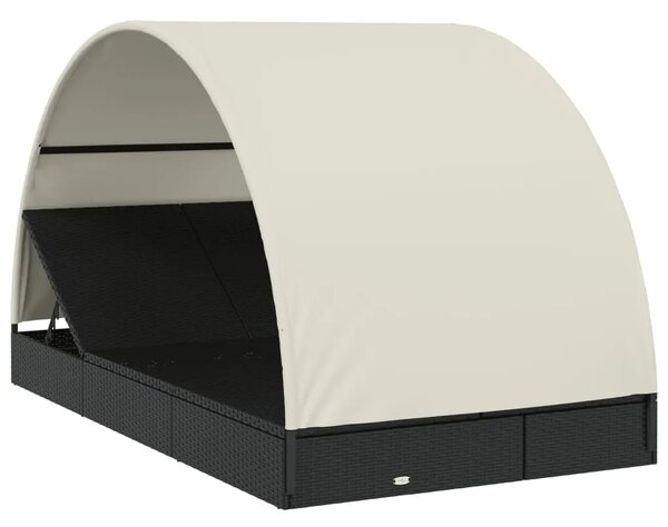 Ležaj za sunčanje za 2 osobe crni 211 x 112 x 140 cm poliratan - Crno-bijelo 1 Crno-bijelo
