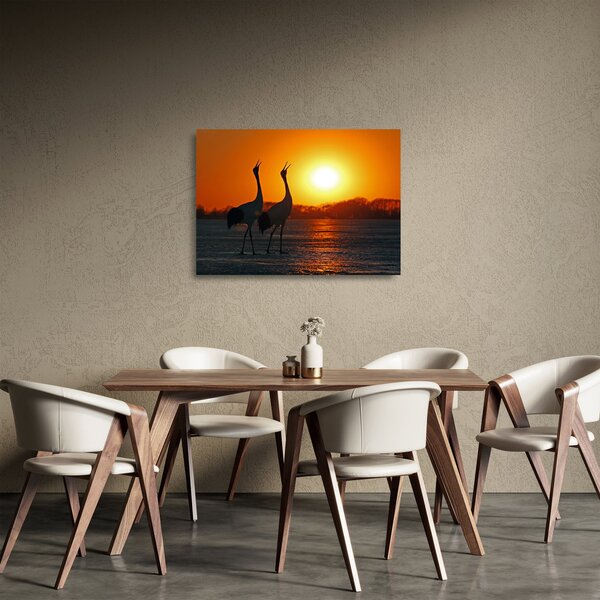 Staklena slika ptica u zalasku sunca (70x50 cm)
