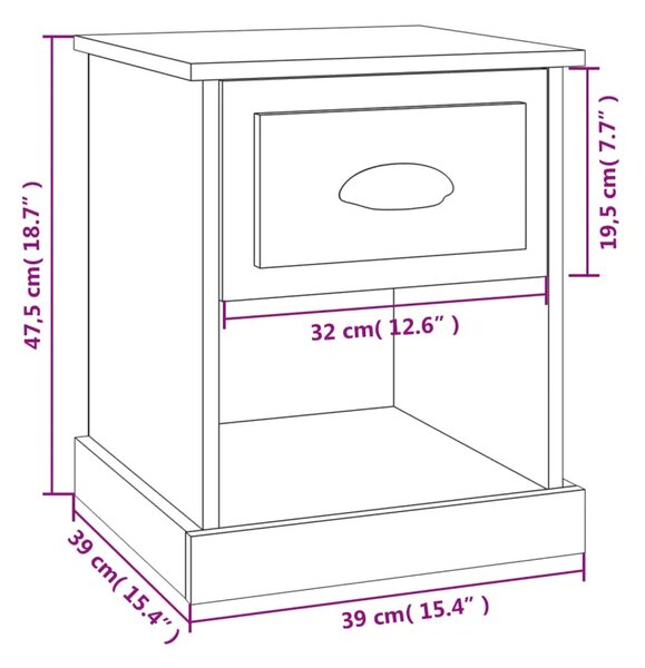 Noćni ormarići 2 kom crni 39 x 39 x 47 5 cm konstruirano drvo - Crna 2 Crna 2