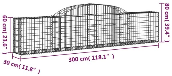 Lučne gabionske košare 6 kom 300x30x60/80 cm pocinčano željezo - 300 x 30 x 60/80 cm 6 300 x 30 x 60/80 cm 6